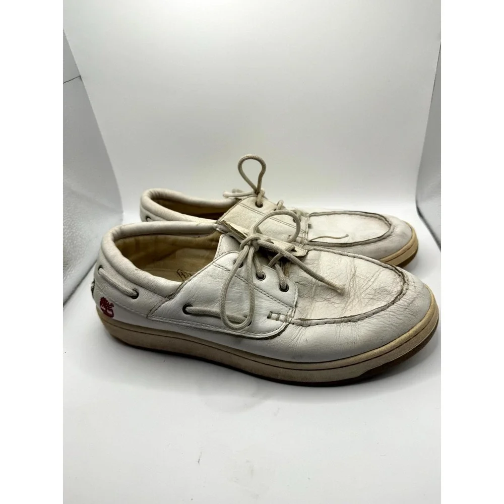 Timberland Newport Bay Mens 10 M Cloud White Leather Low Top‎ Lace Up Boat Shoes